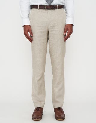 Linen Blend Slim Fit Suit Pants in Oat Detail2