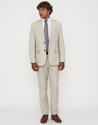 Linen Blend Slim Fit Suit Pants in Oat Full