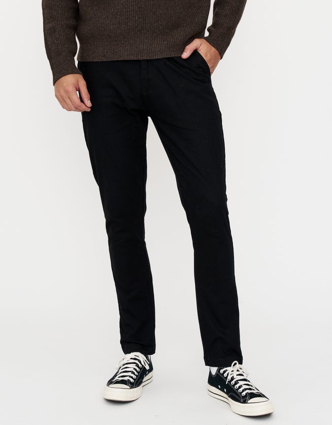 Organic Tapered Fit Chinos in Black Hallensteins NZ