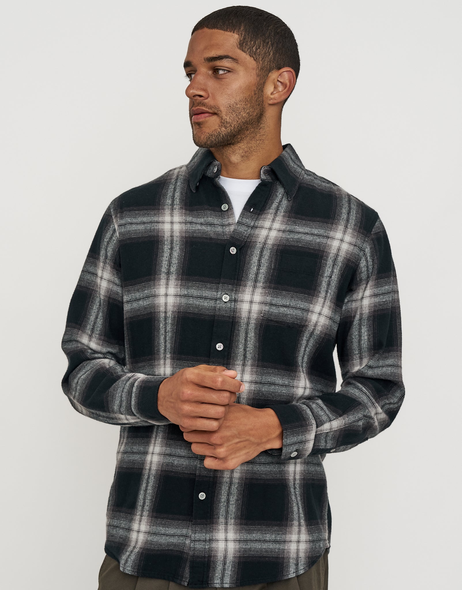 Ombre Check Long Sleeve Shirt in Black | Hallensteins NZ
