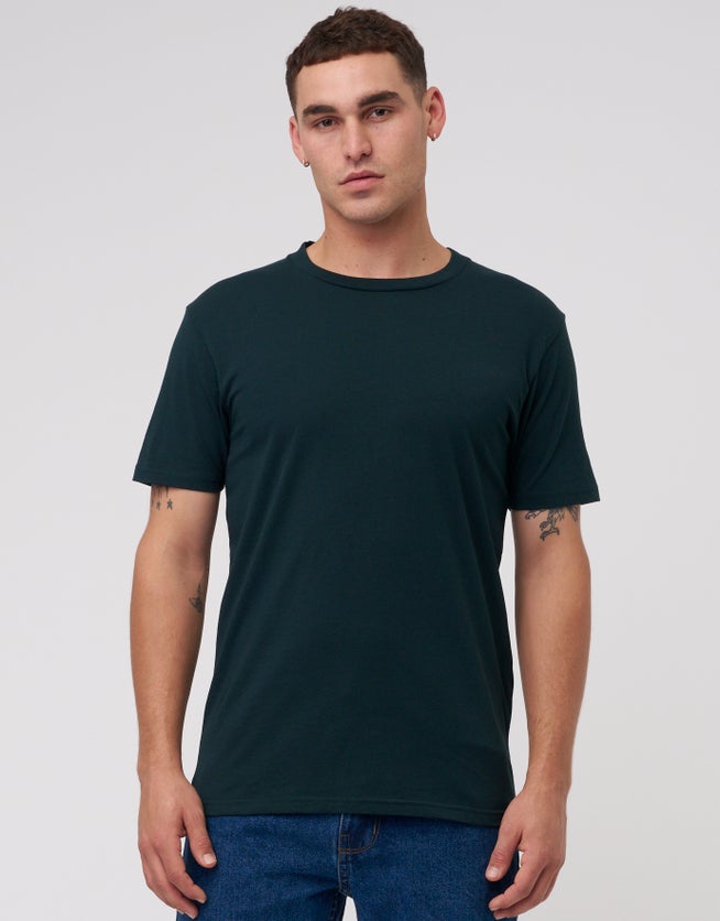 Organic Crew Neck Basic T Shirt in Dark Green | Hallensteins NZ