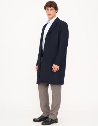 Wool Blend Overcoat in Navy Detail2