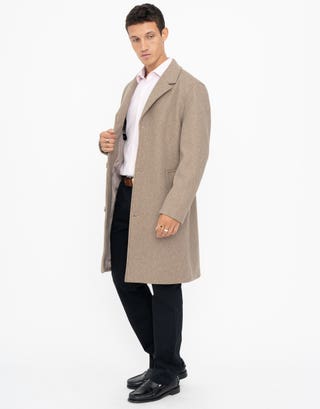Wool Blend Overcoat in Tan Full
