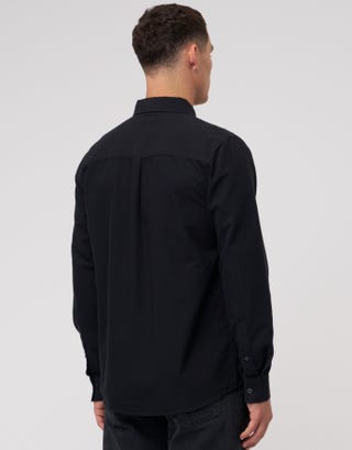 Oxford Plain Long Sleeve Shirt in Black Back