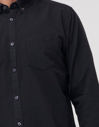 Oxford Plain Long Sleeve Shirt in Black Detail