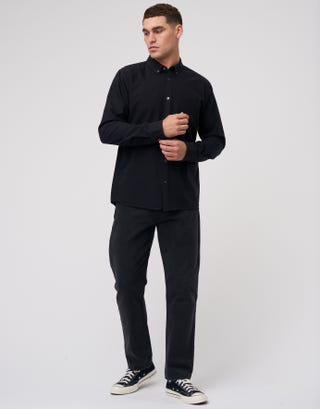 Oxford Plain Long Sleeve Shirt in Black Full