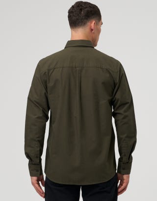 Oxford Plain Long Sleeve Shirt in Dark Green Back
