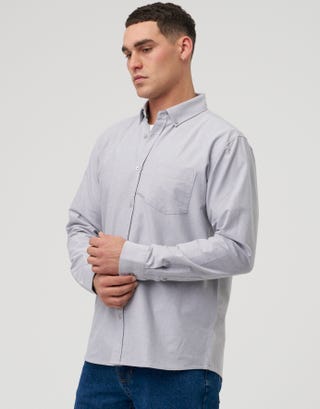 Oxford Long Sleeve Shirt in Grey Detail2