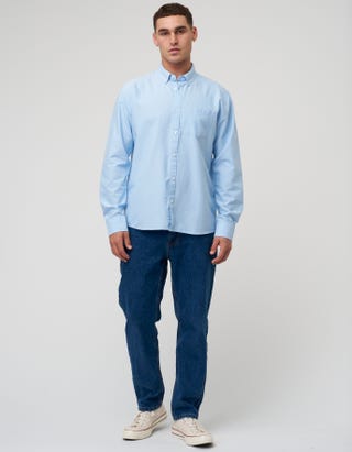 Oxford Plain Long Sleeve Shirt in Light Blue Full