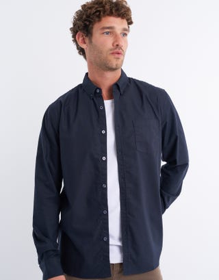 Oxford Plain Long Sleeve Shirt in Navy Detail2