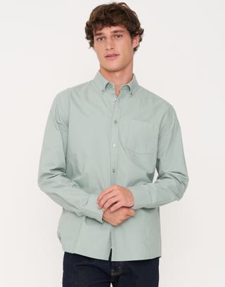 Oxford Plain Long Sleeve Shirt in Pastel Jade Detail2