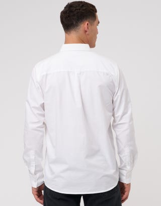 Oxford Plain Long Sleeve Shirt in White Back