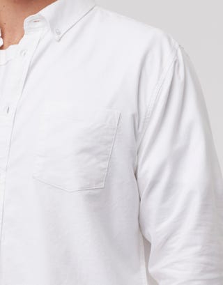 Oxford Plain Long Sleeve Shirt in White Detail