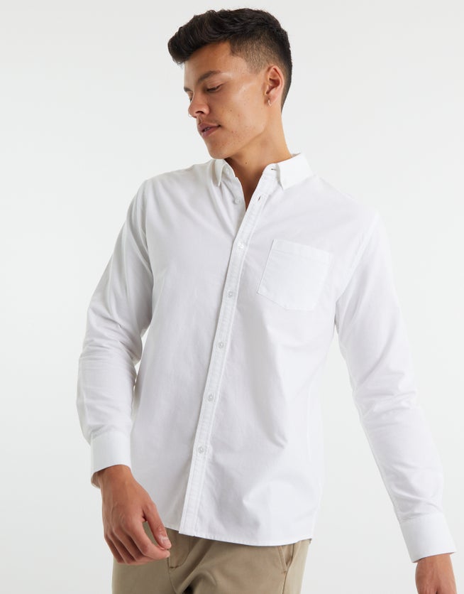 Oxford Long Sleeve Casual Shirt in White | Hallensteins NZ