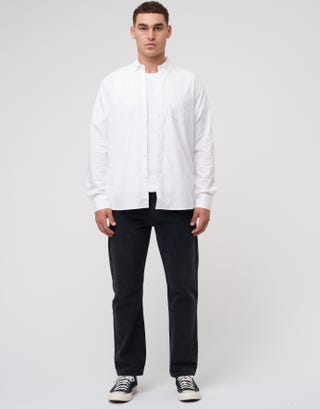 Oxford Plain Long Sleeve Shirt in White Full