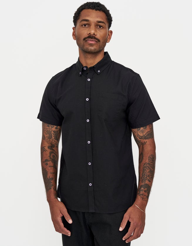 Oxford Cotton Short Sleeve Shirt in Black | Hallensteins NZ