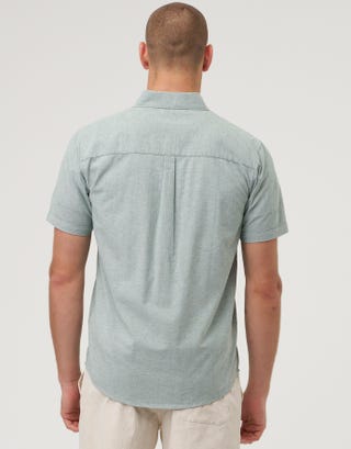 Oxford Collar Cotton Short Sleeve Shirt in Light Green Back