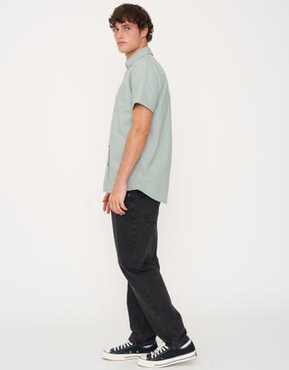 Oxford Cotton Short Sleeve Shirt in Pastel Jade Detail2