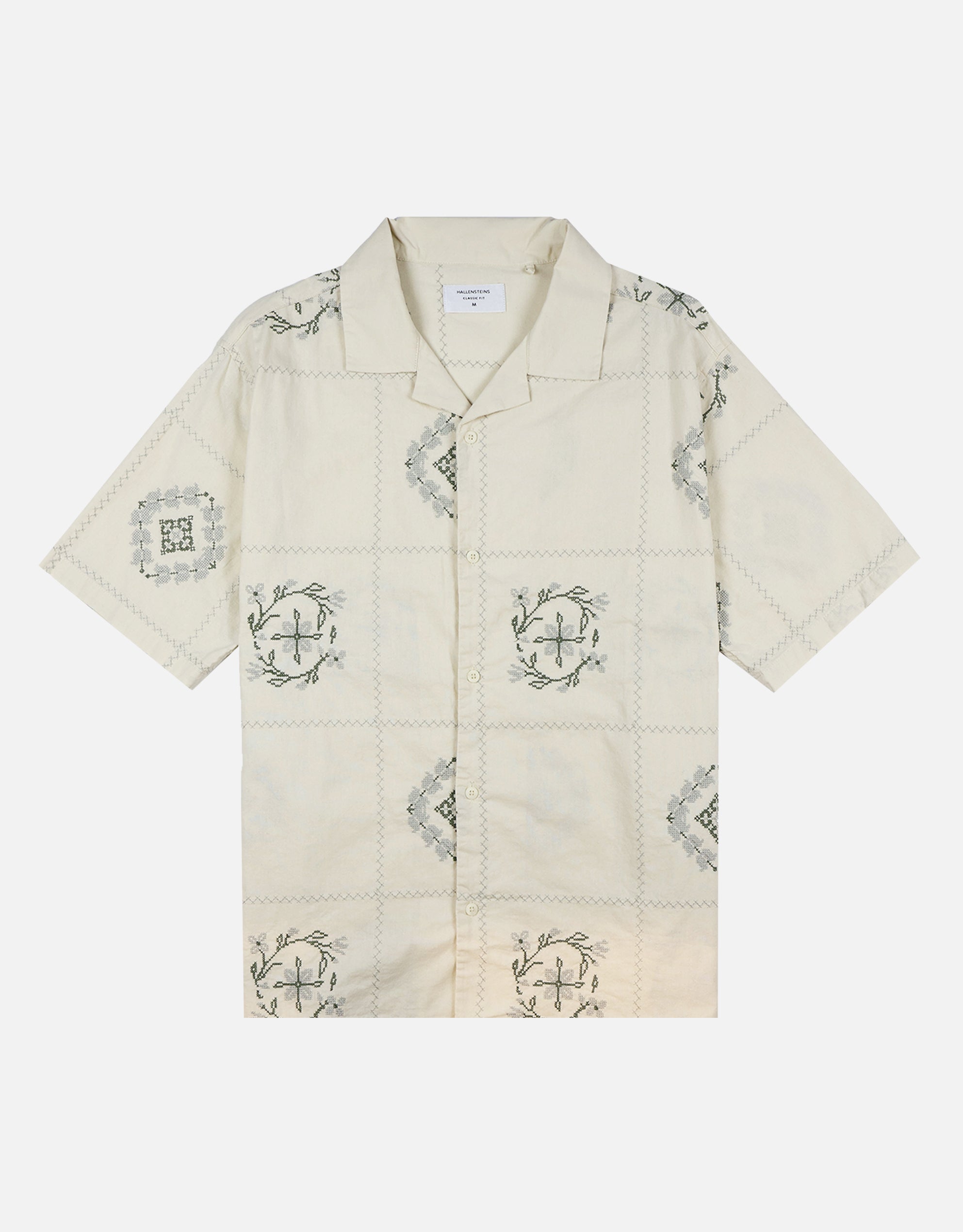Palma Embroidered Short Sleeve Shirt in Oat | Hallensteins NZ