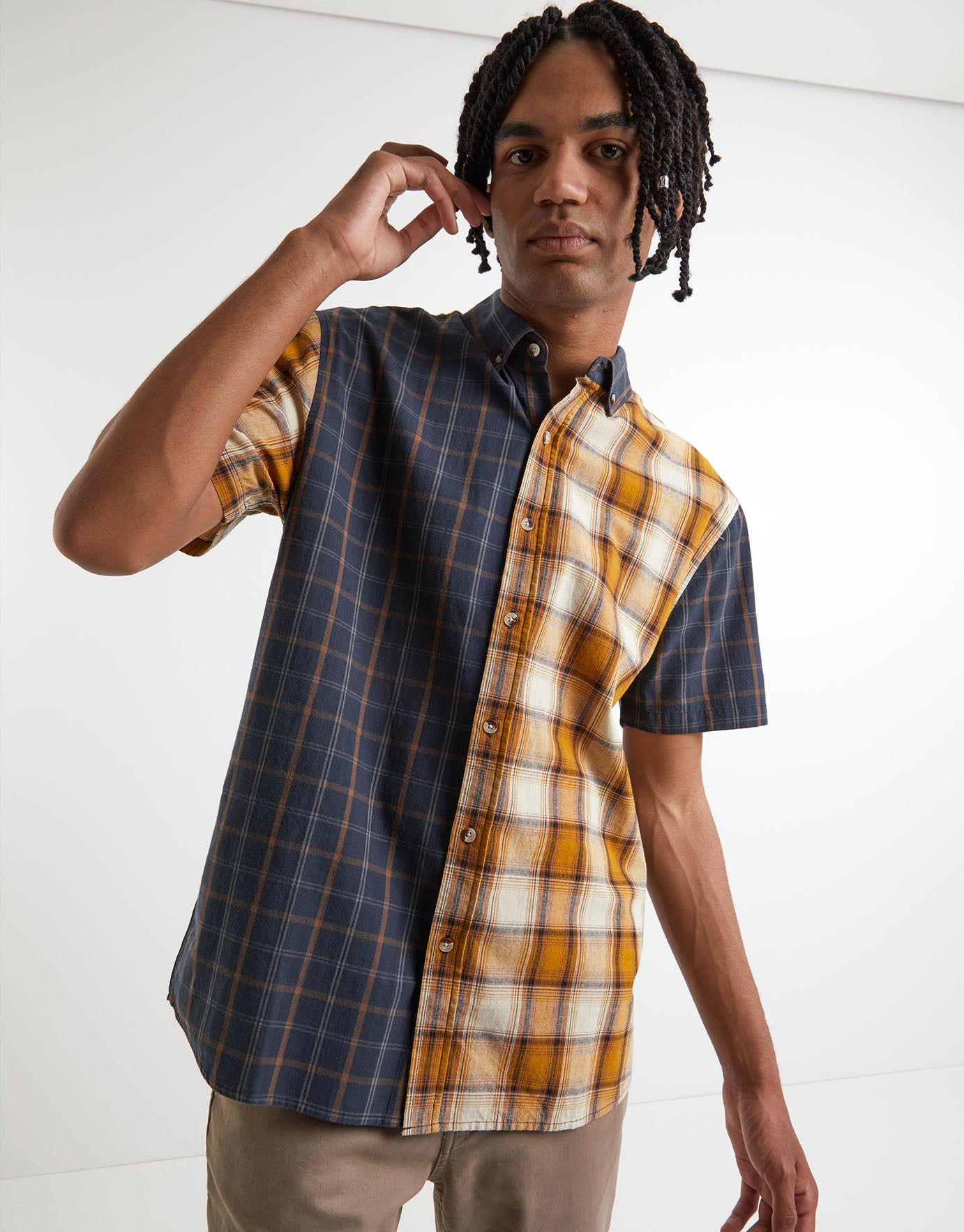 Patchwork Check Short Sleeve Shirt in 