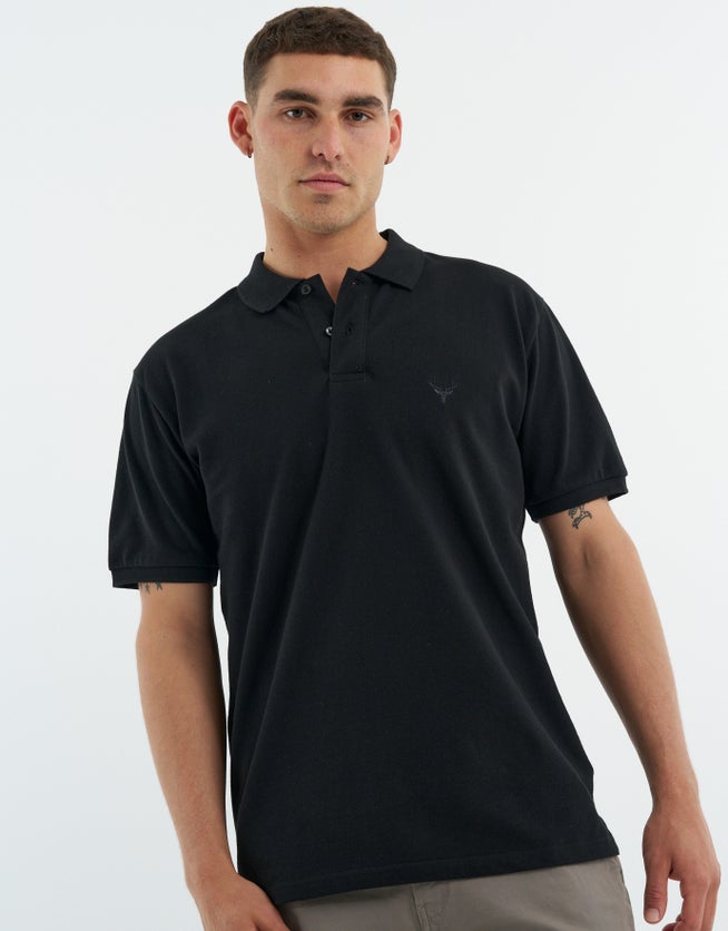 Pique Short Sleeve Polo Shirt in Black | Hallensteins NZ