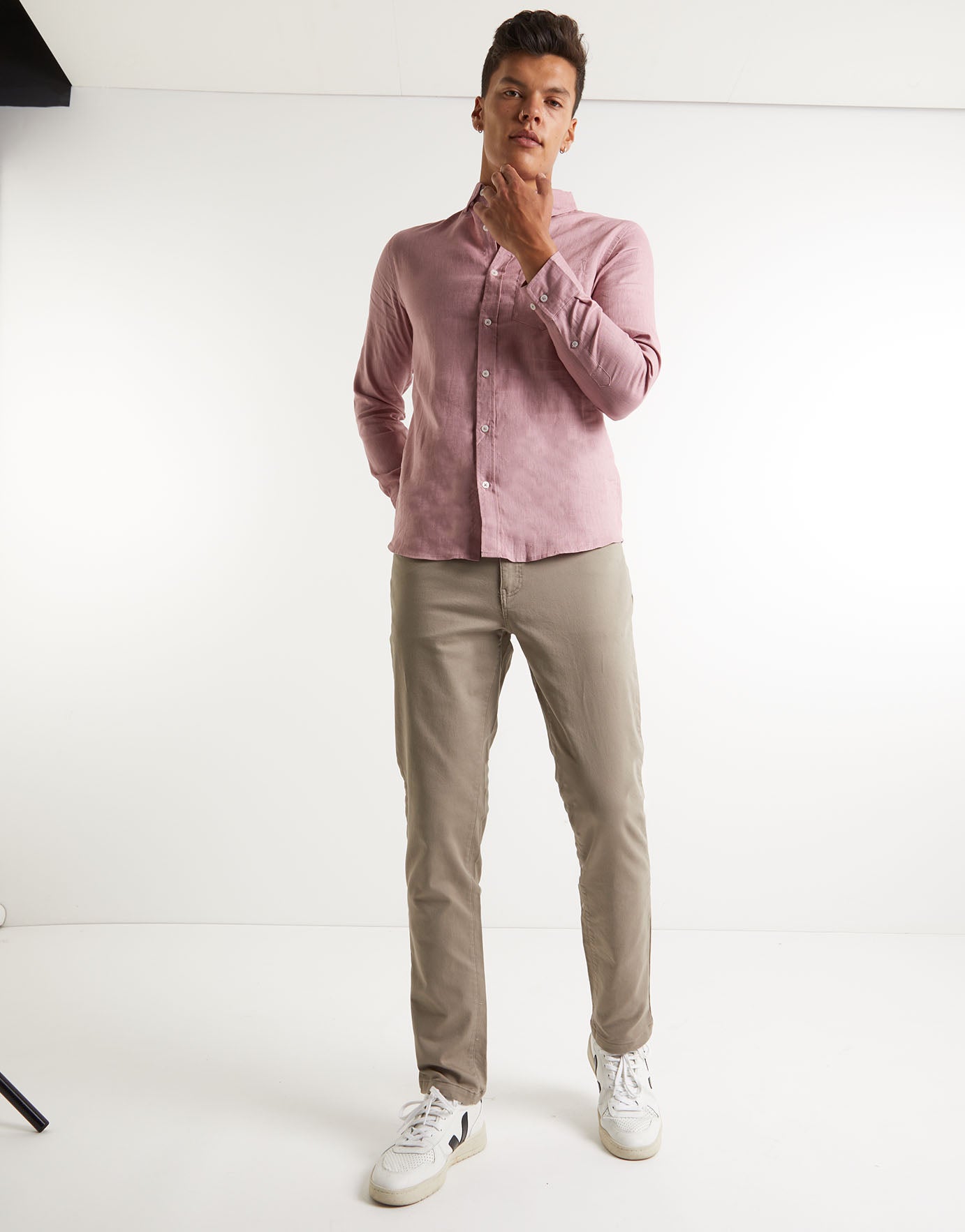 Premium Linen Long Sleeve Shirt in Pink 