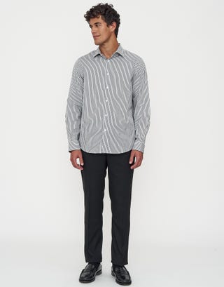 Striped Long Sleeve Premium Business Shirt in Black Full