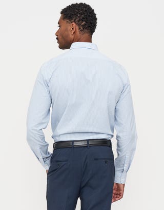 Striped Long Sleeve Premium Business Shirt in Blue Back