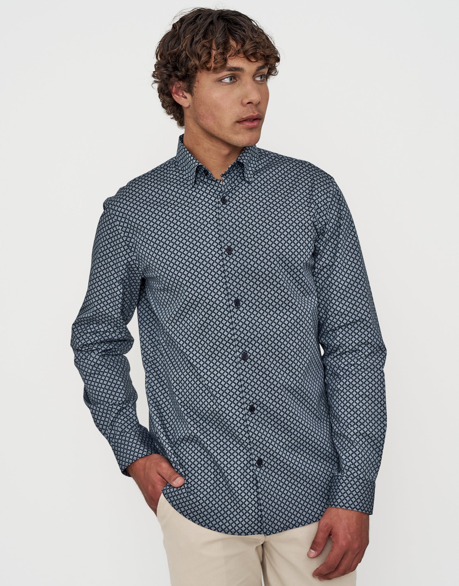 Prism Long Sleeve Dress Shirt in Navy | Hallensteins NZ