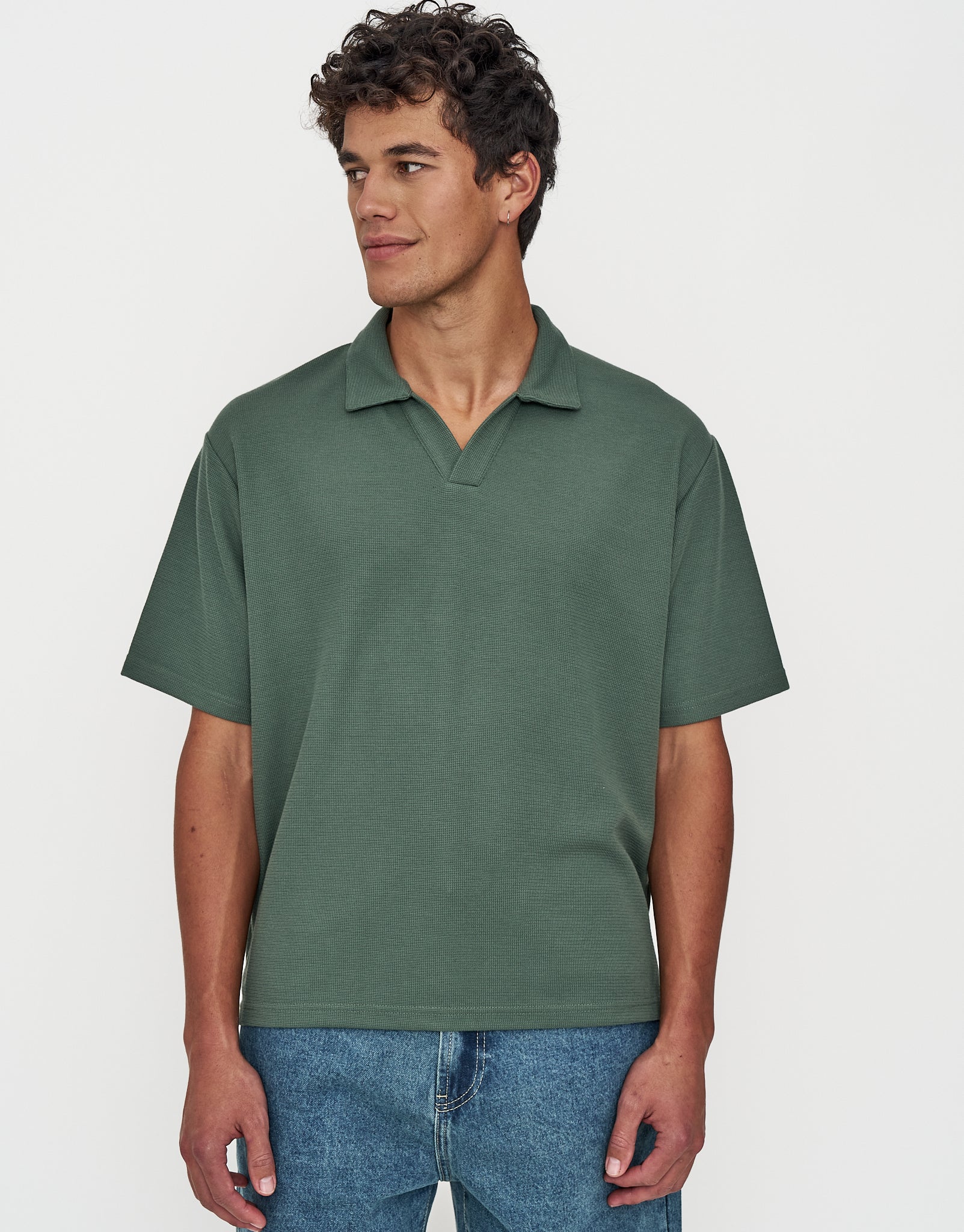 Textured Short Sleeve Knit Polo in Biscuit | Hallensteins AU