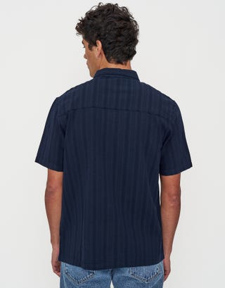 Textured Short Sleeve Shirt in Navy Back