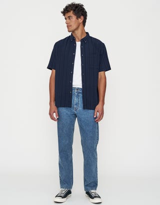 Textured Short Sleeve Shirt in Navy Full