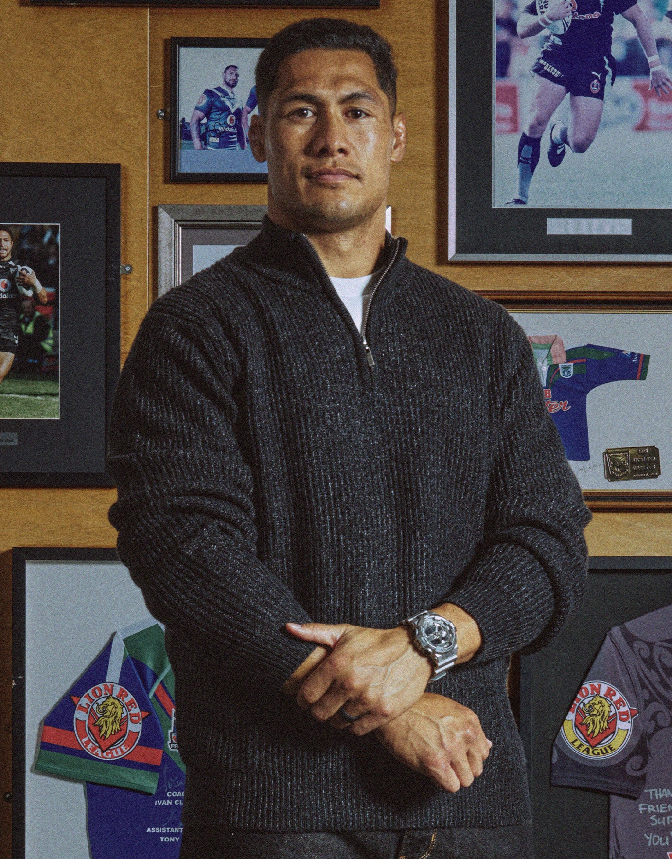 Ribbed Quarter Zip Knit in Charcoal | Hallensteins AU