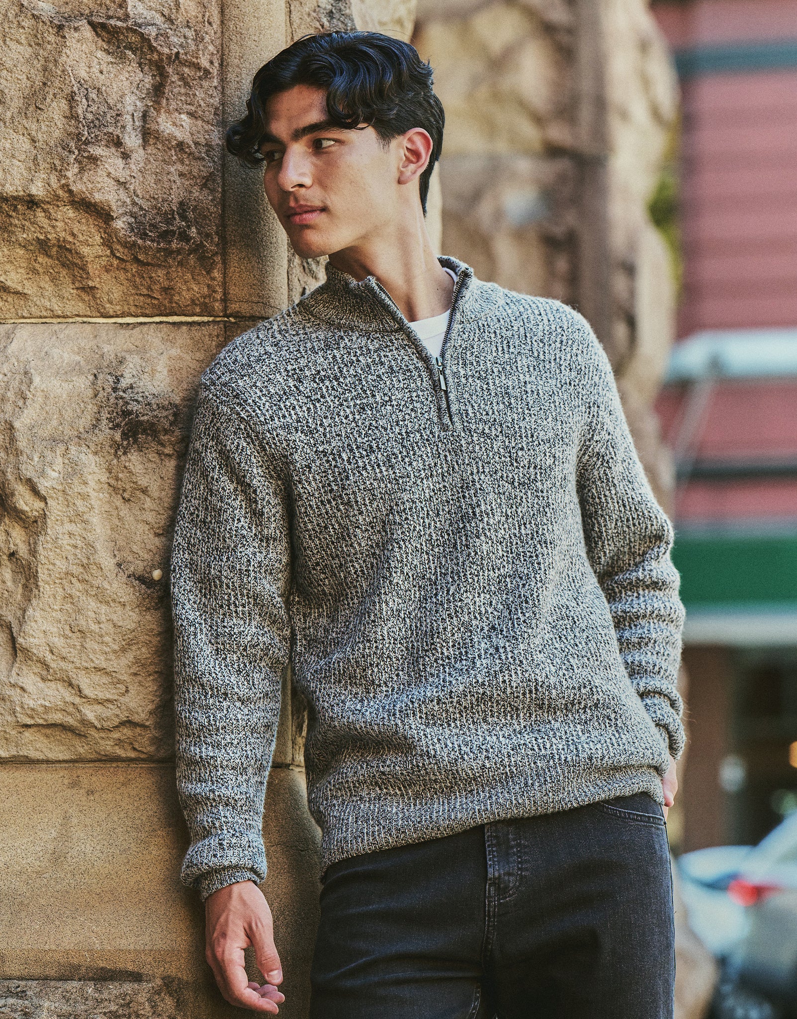 johnleeknb Ribbed Quarter Zip Knit in Multi | Hallensteins NZ