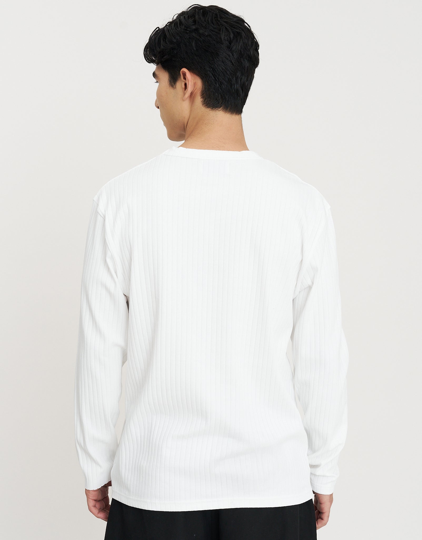 Ribbed Long Sleeve T-Shirt in Optic White | Hallensteins NZ
