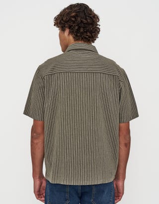 Riviera Striped Short Sleeve Shirt in Kalamata Green Back