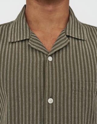 Riviera Striped Short Sleeve Shirt in Kalamata Green Detail