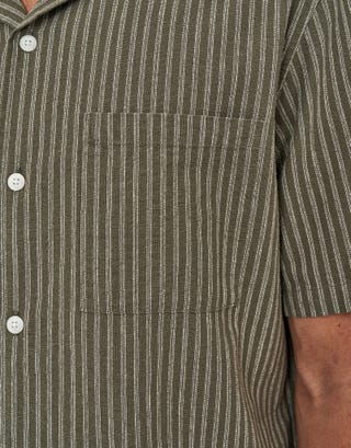 Riviera Striped Short Sleeve Shirt in Kalamata Green Detail2
