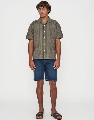 Riviera Striped Short Sleeve Shirt in Kalamata Green Full
