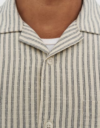 Riviera Striped Short Sleeve Shirt in Oat Detail