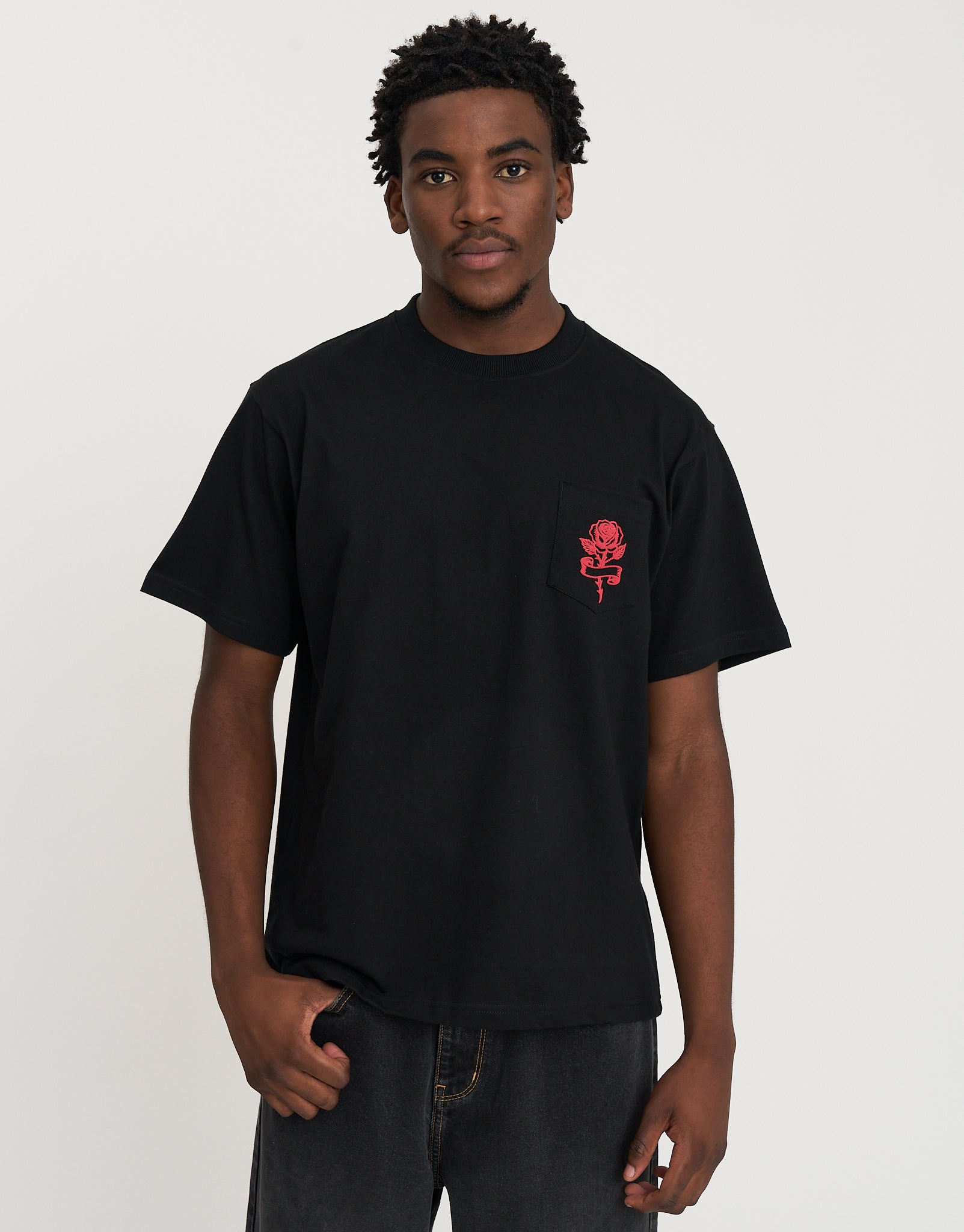 Rose Print Relaxed Fit T Shirt in Black | Hallensteins AU