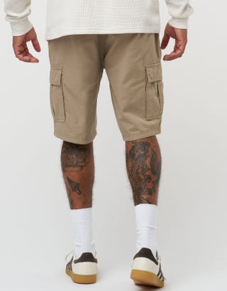 Plain Regular Fit Cargo Shorts in Tan Back