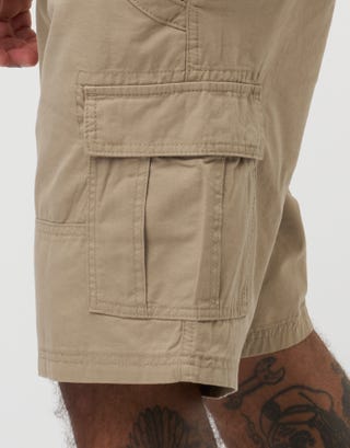 Plain Regular Fit Cargo Shorts in Tan Detail