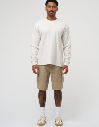Plain Regular Fit Cargo Shorts in Tan Full