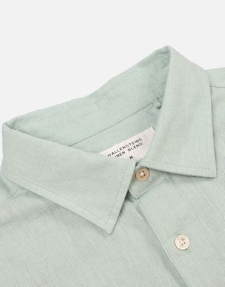Linen Blend Long Sleeve Shirt in Pistachio Green Back