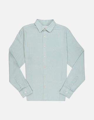 Linen Blend Long Sleeve Shirt in Pistachio Green Front
