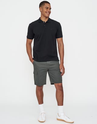 Pique Short Sleeve Polo in Black Full