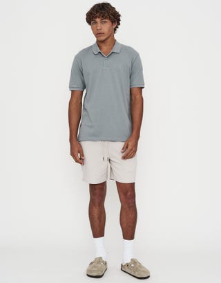 Pique Short Sleeve Polo in Pebble Full