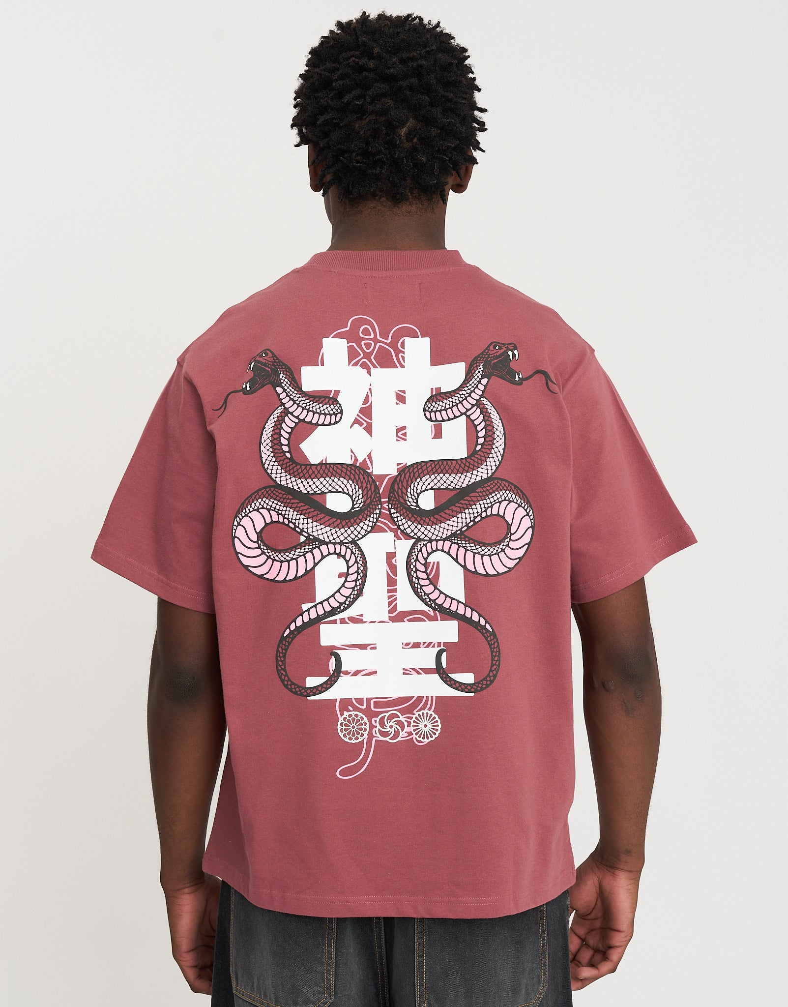 Snake Print Relaxed Fit T Shirt in Rose Taupe | Hallensteins NZ
