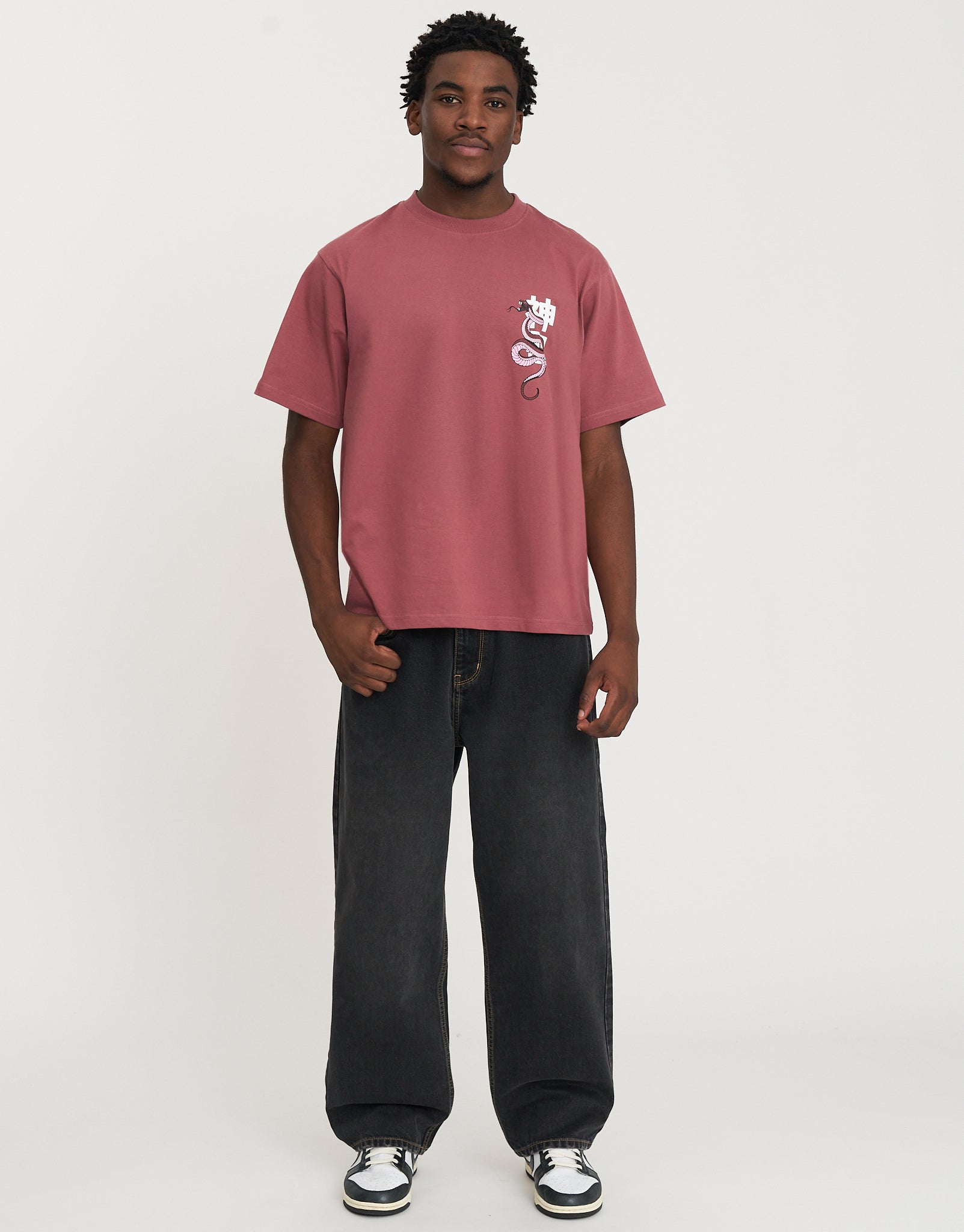 Snake Print Relaxed Fit T Shirt in Rose Taupe | Hallensteins NZ